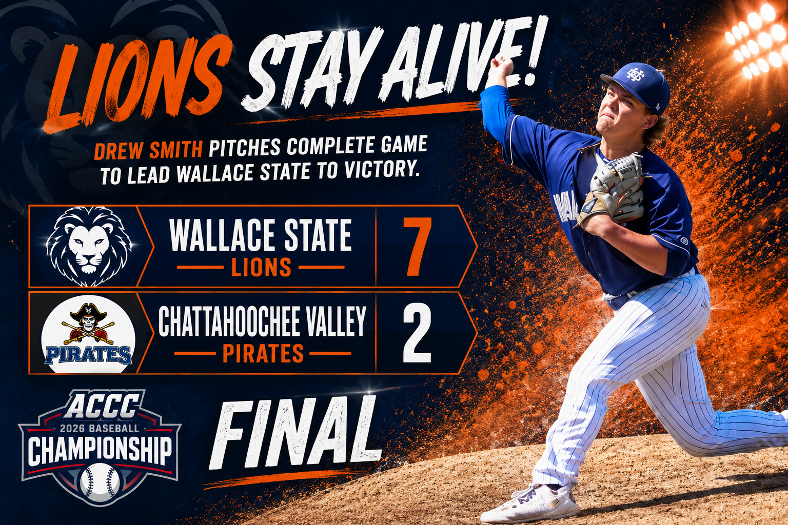 Lions stay alive with 7-2 win over Chattahoochee Valley after narrow loss to Southern Union