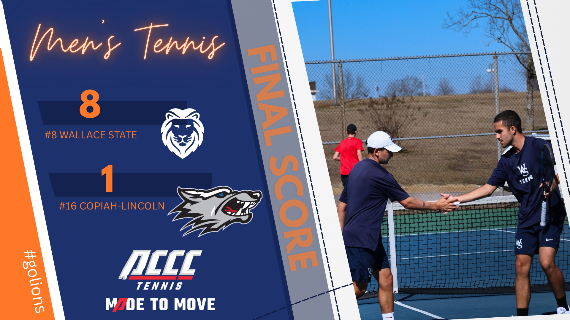 RAIN CAN'T STOP THE LIONS: Wallace State Men's Tennis Weathers Delay, Tops Copiah-Lincoln 8-1 to Stay Perfect at 10-0