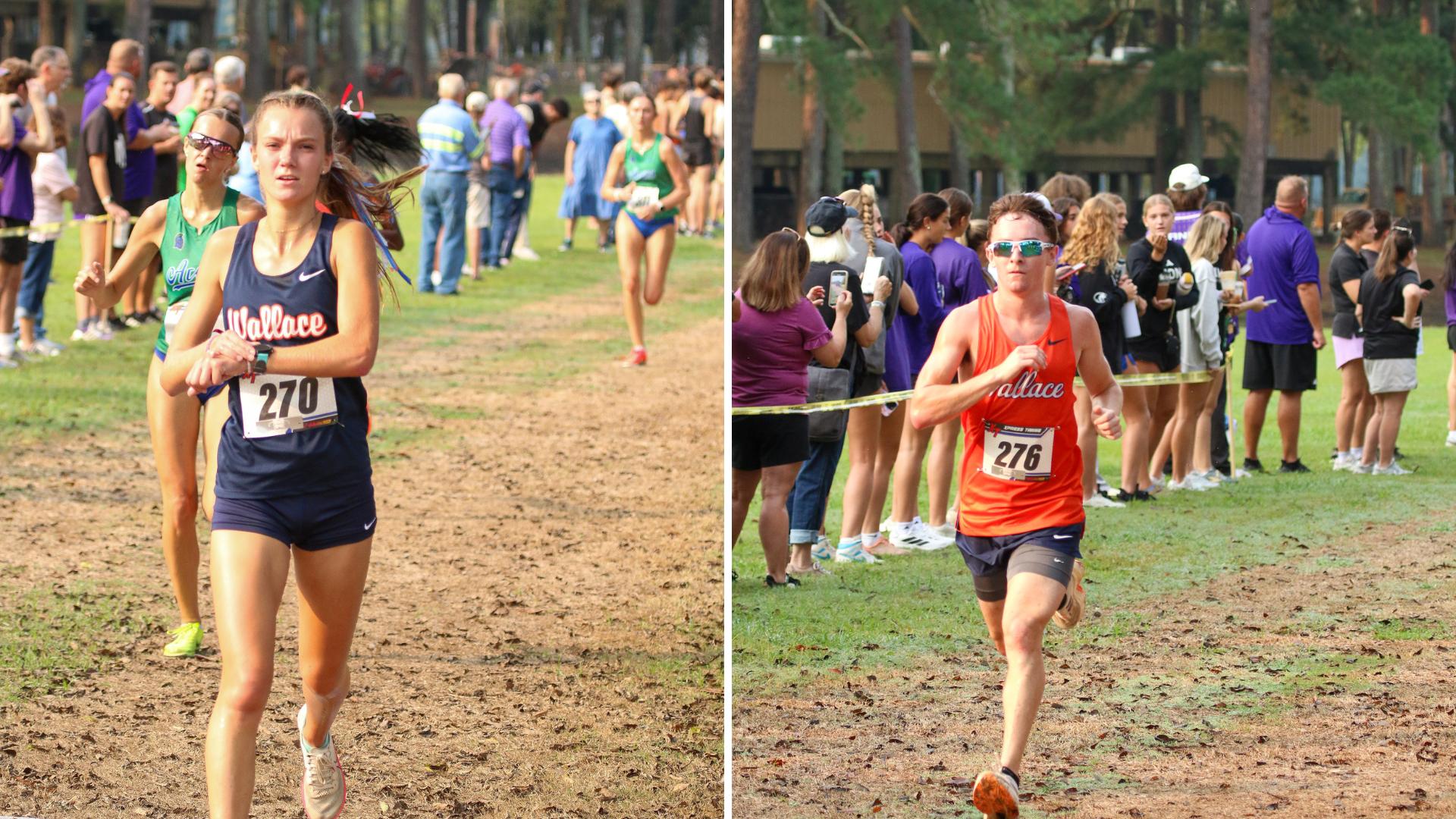Brookelyn Morgan (L) and Tyler Anthony (R) lead Wallace State Cross Country teams to an impressive showing at the North Alabama Invitational. Photo by Gabrielle Hensley, Wallace State Media
