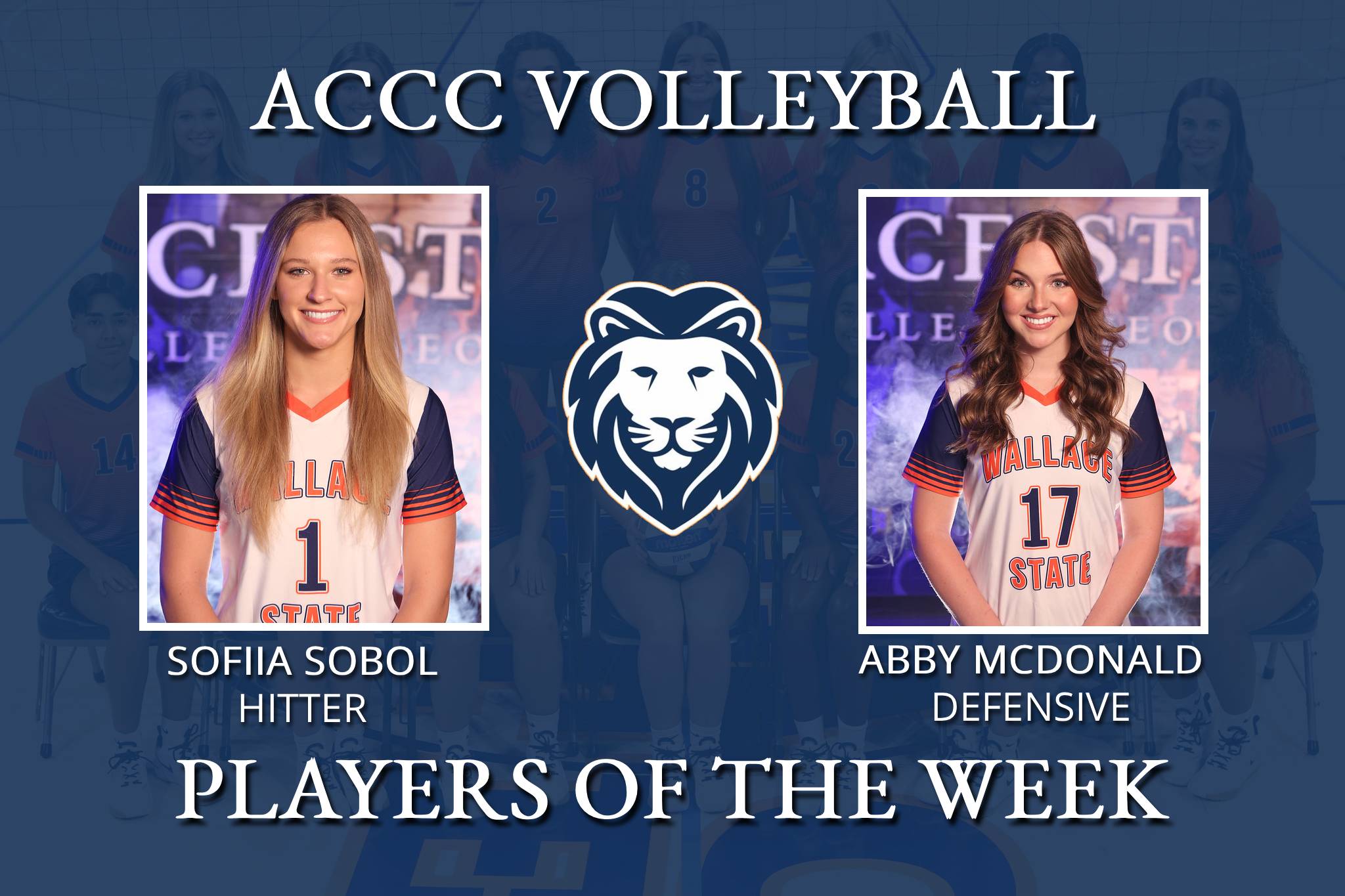 McDonald and Sobol Named ACCC Volleyball Players of the Week